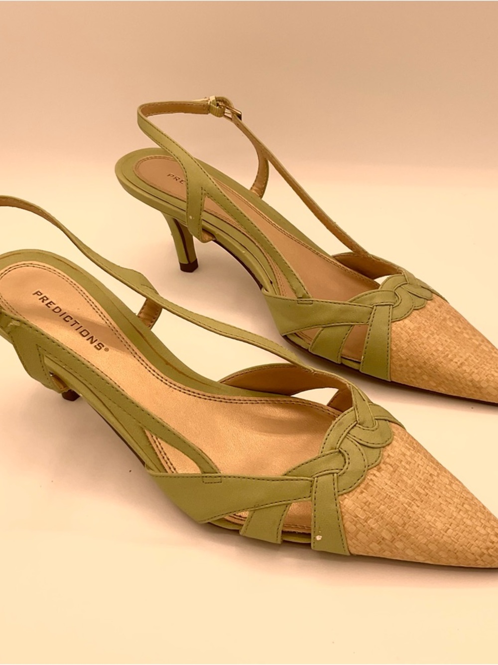 Predictions Olive Green Woven-Pointed Slingback Kitten Heels